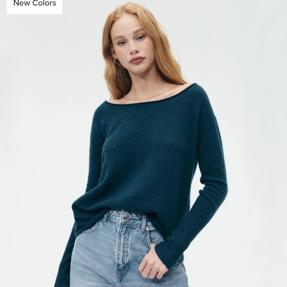 NAADAM PURE CASHMERE Boatneck Size L Peacock / Teal Color Lightweight Sweater